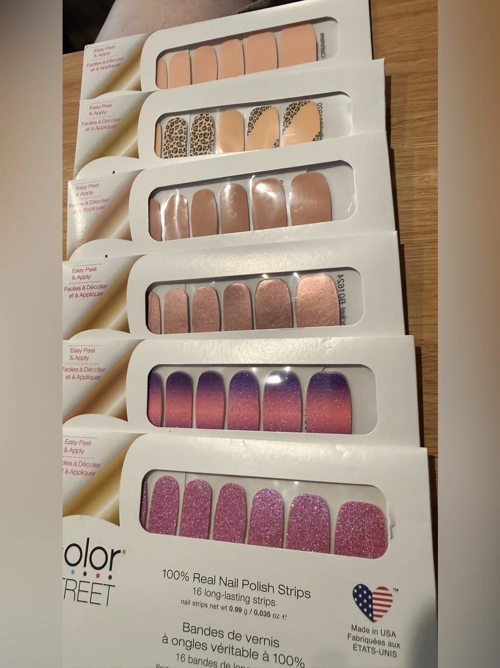 6 new Pkg color Street nail wraps, glitter, solid, metallic, pink, purple nude